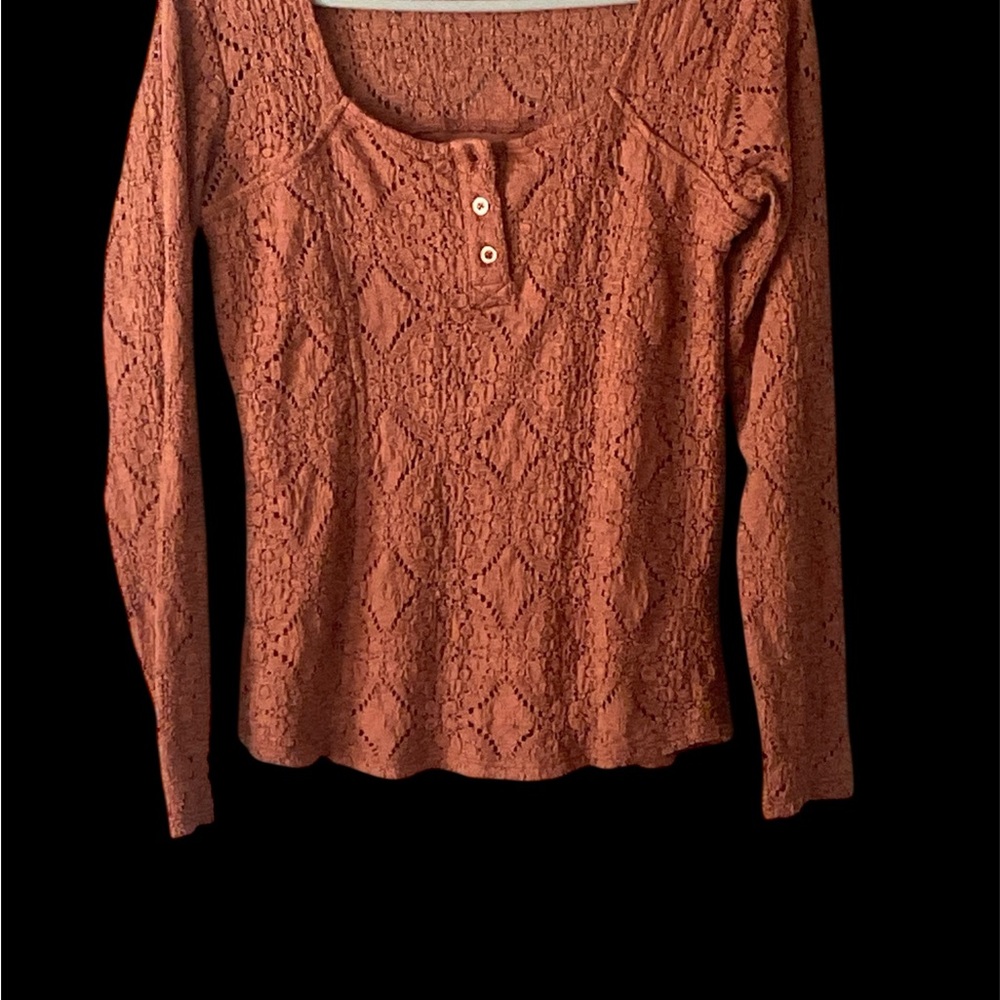 Maurices Orange Ribbed Long Sleeve Polo Blouse-EUC